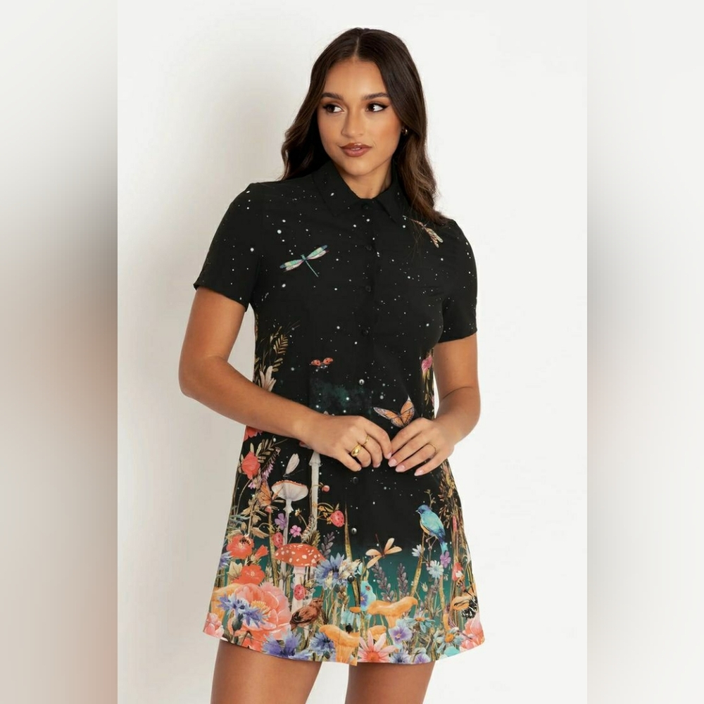 Blackmilk Fairytale Floral Short Sleeve Shirt Dress